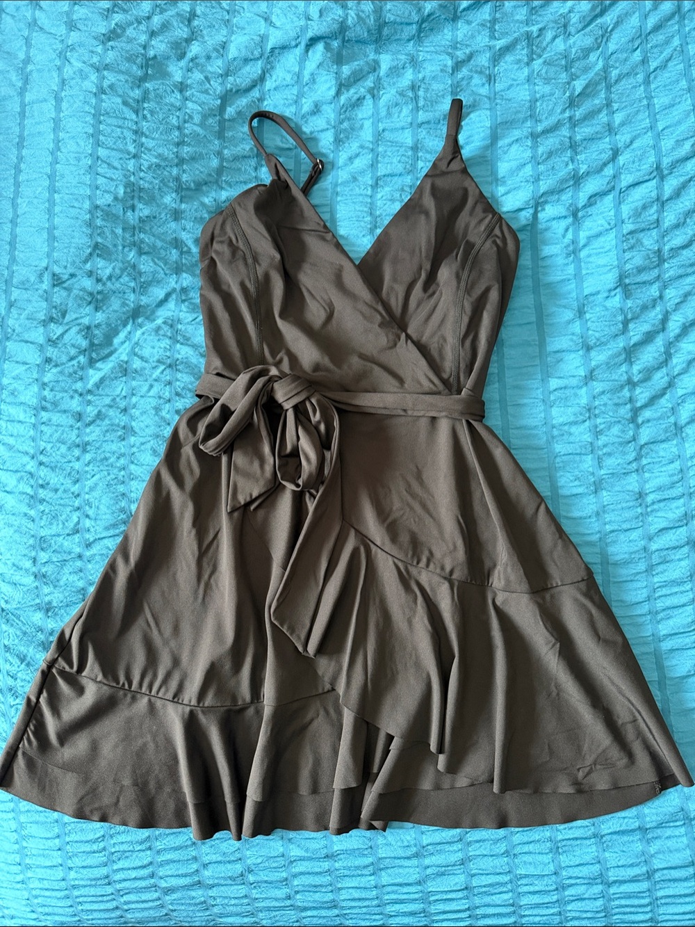 Black Halara V-Neck Faux Wrap Sundress Athletic Mini Dress with Tie Waist